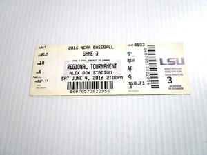 2016 NCAA Baton Rouge Regional Tournament Game 3 Baseball Ticket AlexBox Stadium - Picture 1 of 2