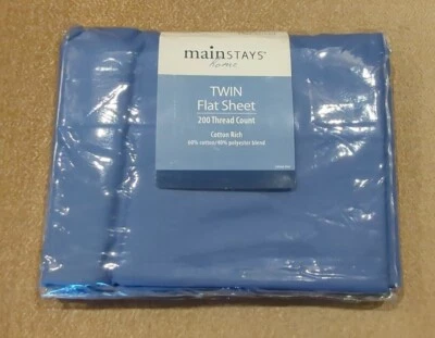 MAINSTAYS HOME Twin Flat Sheet 60% Cotton/40% Polyester 200 Count - Cottage Blue - Image 1 of 4