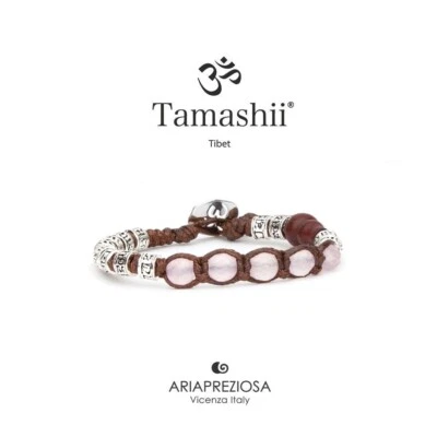Bracciale Tamashii Tibet, ruota della preghiera multifaced quarzo rosa e argento - Immagine 1 di 4