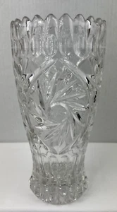 Vintage Crystal Star of David Pinwheel Saw Tooth Edge Vase Heavy 9 3/8" - Picture 1 of 9