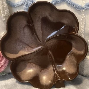 Vintage Frankoma Four Leaf Clover #223 Snack Candy Dish Ash Tray Brown Lucky - Picture 1 of 6