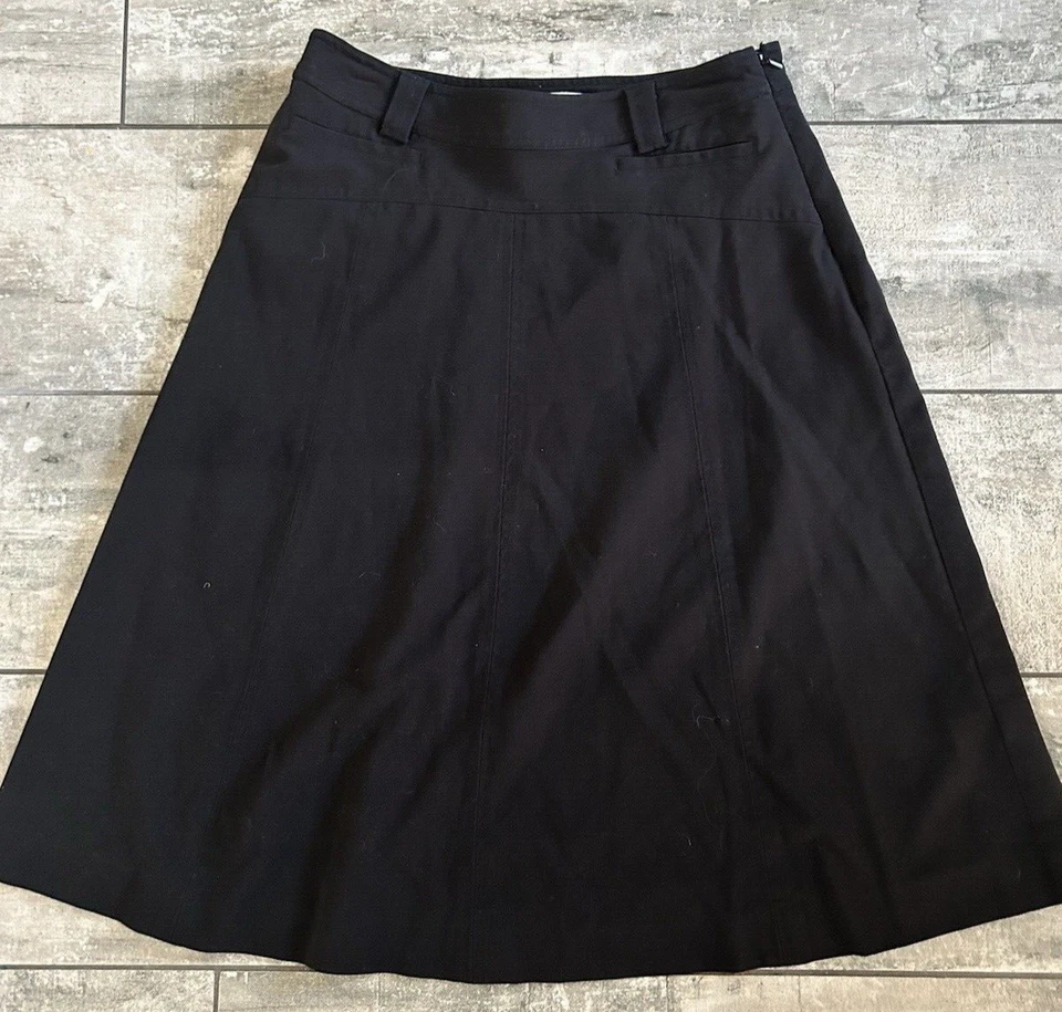 Falda midi negra Christopher Banks talla 6P pequeña plisada costuras dobladillo acampanado Y2K Foto 1 de 4