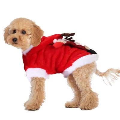 2x Christmas Dog Costume Pet Santa Claus Riding Costume&Reindeer Antler Headband - Image 1 of 4