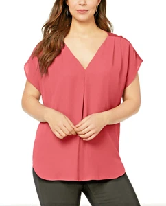 INC International Concepts Plus V-Neck Dolman Sleeve Blouse Polished Coral 3X - Picture 1 of 9