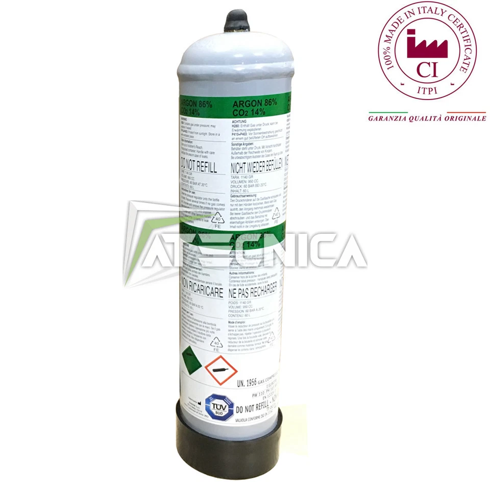 Bombola di gas miscela ARGON CO2 1lt non ricaricabile DECA 010502 saldatura MIG