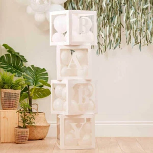 Pop Up BABY Balloon Cube Boxes - White - Picture 1 of 11