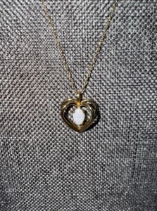 14k GF Heart Pendant With Opal Stone On 14K Gold Chain 18 In Beautiful Dainty - Picture 1 of 4