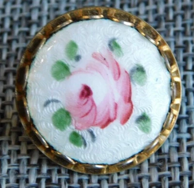 Antique Vtg Enamel Button of Rose Aprx: 7/8" #635-X - Image 1 of 4
