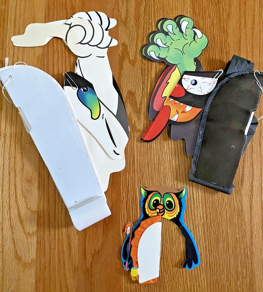 3 件老式模切/蜂窝悬挂纸鬼、怪物和猫头鹰 — 第 1/4 张图片