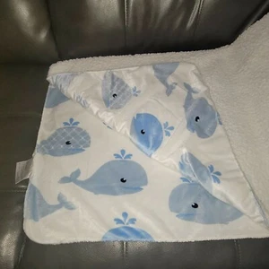 S L Home Fashion Infant Baby Crib Blanket Blue White Minky Whale Print CLEAN - Picture 1 of 10