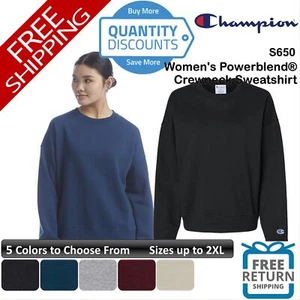 🔥 Champion Woman Powerblend Relaxed Fit Crewneck Sweatshirt Up To 2XL S650 - Picture 1 of 31