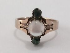 Antique Victorian 10K Gold Moonstone Emerald Ring Size 6.5
