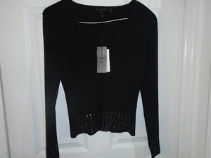 YUKA Black Beaded Cardigan Sweater Size T1 New With Tags - Picture 1 of 2