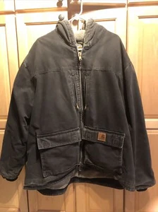 Carhartt Mens 2XL XXL Black Jackson Sandstone Sherpa Lined Hooded Jacket C95 - Picture 1 of 21