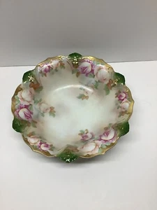J.S.V. Germany 11” fruit salad bowl flowers gold trim EUC porcelain - Picture 1 of 6