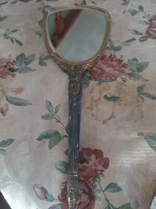 Antique Vintage Vanity Hand Held Brass Mirror. Rose Design on reverse - Picture 1 of 21