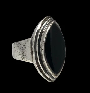 Vintage Sterling Silver Black Onyx Big Modernist Band ring size 8 - Picture 1 of 6