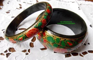 BRACELETS FANTAISIE EN PAPIER MACHE ENTIEREMENT PEINTS A LA MAIN LOT DE 2 * - Picture 1 of 1