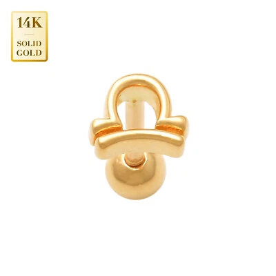 Piercing oreja pequeño signo del zodiaco oro macizo real 14K Daith hélice tragus caracola 18G Foto 1 de 4