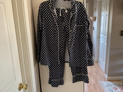 Woman’s J.Crew Pajamas Dark Blue White Polka Dots 95 % Cotton, 5% Elastane Sz M - Image 1 of 4