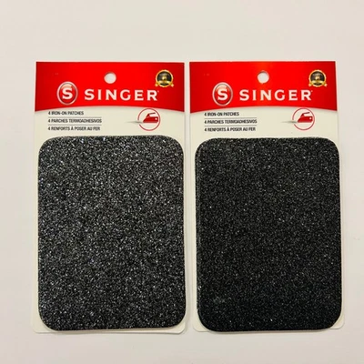 SINGER IRON-ON PATCHES 2 pack Black 3.75" X 5" crafts glitter NEW - Image 1 of 2