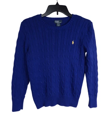 M 10 -12  Polo Ralph Lauren Royal Blue Cable Knit Sweater Cotton Kids Boys - Image 1 of 3
