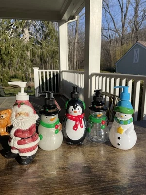 Lote de 5 dispensadores de jabón de Papá Noel y muñecos de nieve decoración navideña Foto 1 de 4