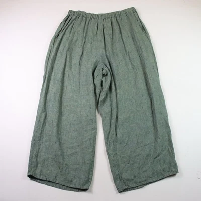 FLAX By Jeanne Engelhart 1G Green Linen High Waisted Pants Lagenlook Boho - Image 1 of 4