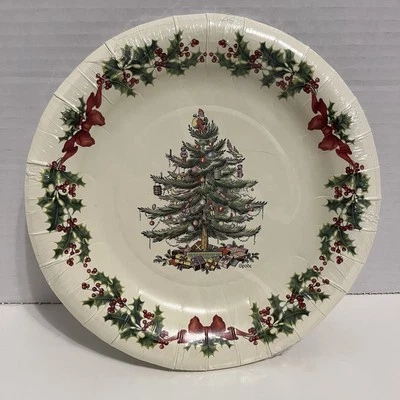 Spode Garland Christmas Tree Package Of 8 Coated Paper Plates 7.75" Sealed - Image 1 of 2