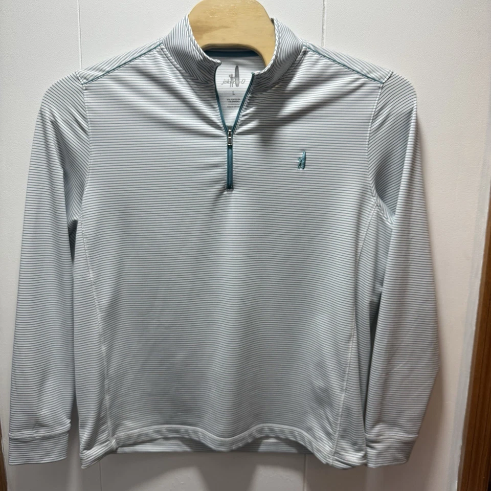 Johnnie-O Performance Stretch 1/4 Zip Pullover Golf Size Large Blue Striped - Image 1 of 4
