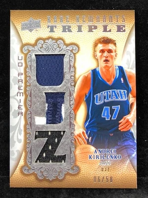 2008-09 Upper Deck Premier Andrei Kirilenko Remnants Triple JERSEY Patch /50 - Image 1 of 2