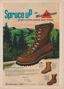 1964 Wood-N-Stream Sport-Fitted Boots - "Spruce Up" - Hills Trees - Print Ad Art - Picture 1 of 1