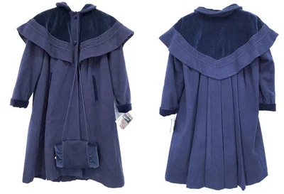 ROTHSCHILD dress winter coat girls 12 swing navy blue 100% wool w/ muff NWT - Image 1 of 4
