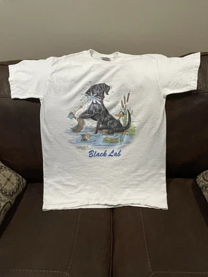 Vintage Black Lab With Ducks McCartney 93 Oneita Power Plus White T-shirt Large  - Image 1 of 4