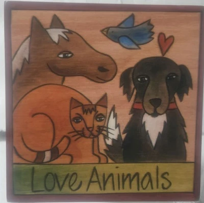 Hand-crafted "Love Animals" Wooden Plaque by Sticks Object Art - Image 1 of 4