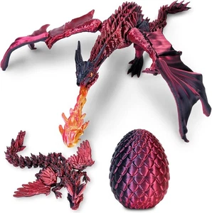 3D Printed Fire-Breathing Winged Dragon  (Assembly) W/Egg & Hidden Winged Baby - Picture 1 of 8