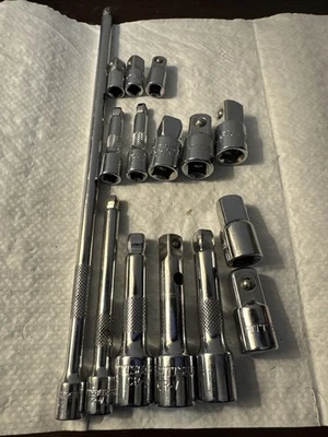 Pittsburgh Tools Lot Of 15 Extensions & Adapters. 1/4, 3/8, 1/2 - Image 1 of 4