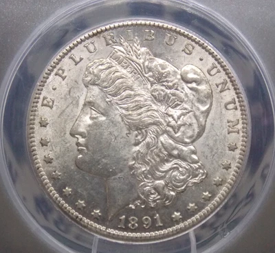 1891 "S" Morgan SILVER Dollar $ ANACS AU55 #357 About Uncirculated ECC&C, Inc. - Image 1 of 4
