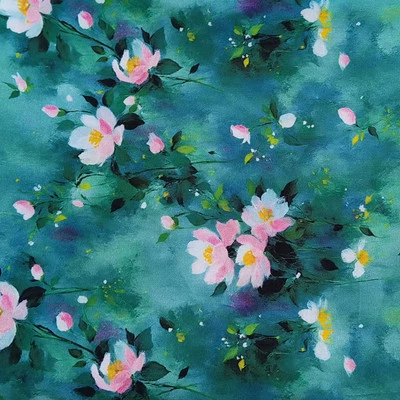 Soft Viscose Fabric 55'' Wide By Yard Green Painting Dress Material Rayon Cotton - Image 1 of 4