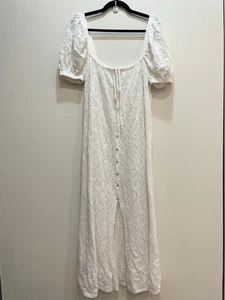 Zara Jacquard Embroidered Puff Sleeve Sheer Button Front Maxi dress L Boho - Bild 1 von 10
