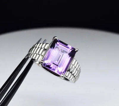 Anello in argento sterling 925 ametista viola naturale non riscaldato 6,47... - Immagine 1 di 4