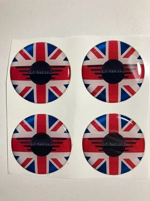 MINI Cooper conjunto de adesivos de tampa de roda 4 peças decalques emblema tampa central de resina cúpula 3D - Imagem 1 de 3