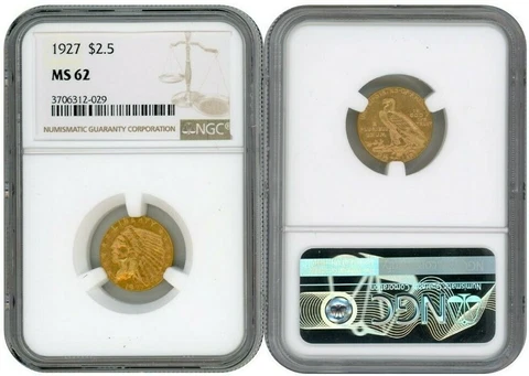 1927 GOLD INDIAN HEAD PENNY $2.5 NGC MS62 GORGEOUS COLOR Cover