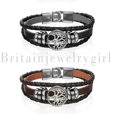 Berloque tribal árvore da vida pingente de couro bracelete trançado para homens mulheres - Imagem 1 de 4