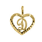 Collier pendentif première lettre « D » or jaune 14 carats en forme de cœur Precious Stars