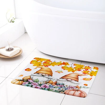 Daisy Floral Pumpkin Funny Fall Gnome Shower Curtain Set for Bathroom Decor - Image 1 of 4