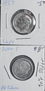 1957 & 2000-S CHOICE SILVER PROOF ROOSEVELT DIMES - Picture 1 of 2