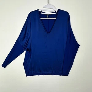 Blusa Casa Blanca Mercado Negro Grande Azul Real Manga Dolman Cuello en V Satén/Tejido - Imagen 1 de 8