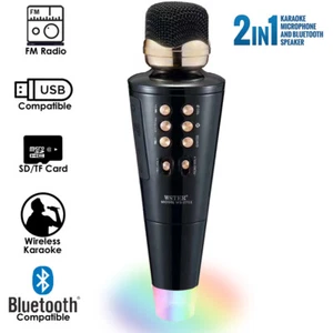 BT 5.0 Głośny mikrofon karaoke i głośnik z dyskoteką LED, radio FM dla wszystkich grup wiekowych, czarny - Zdjęcie 1 z 6