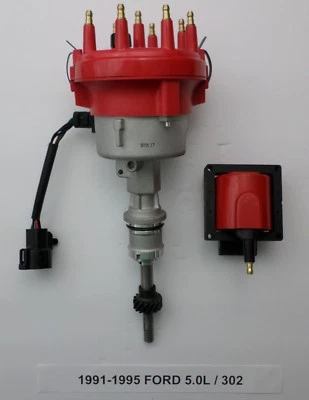 1991-1995 FORD 5.0L 302 EFI DISTRIBUTOR + RED 48,000 HI OUTPUT FORD EFI COIL  - Image 1 of 4